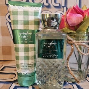 NWT Bath & Body Works Gingham Fresh Bodycare Set - Green & White